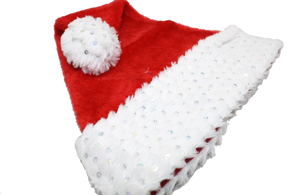Sequined Plush Santa Hat with White Cuff