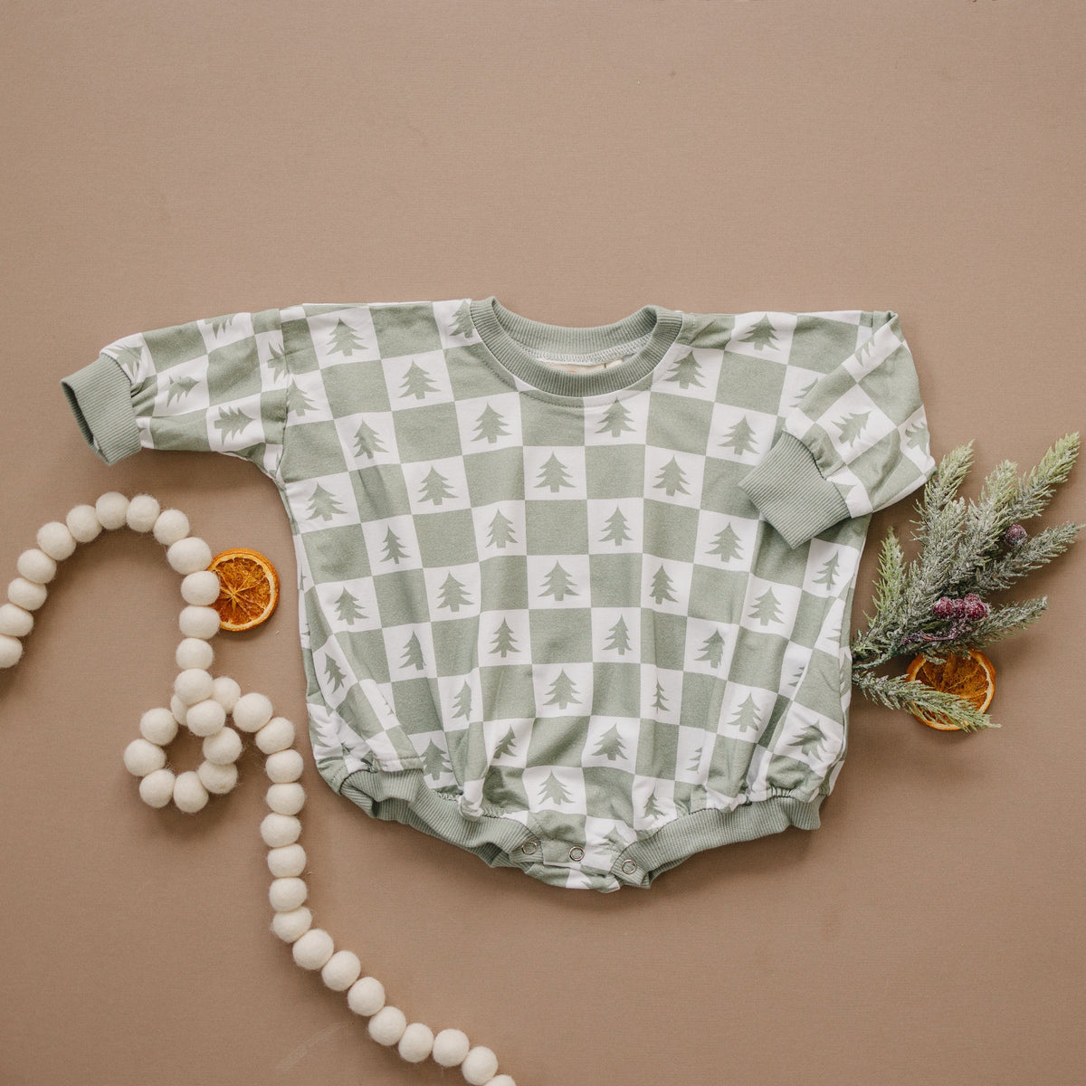 Checkered Christmas Tree Bamboo Bubble Romper