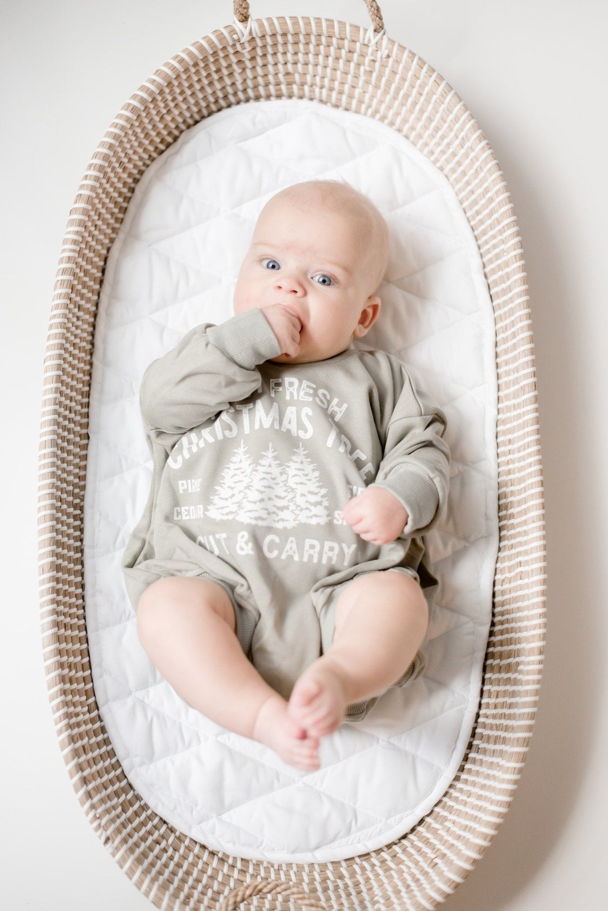 Farm Fresh Christmas Trees Sweatshirt Romper - Sage