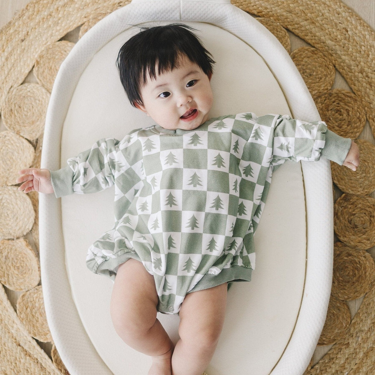 Checkered Christmas Tree Bamboo Bubble Romper
