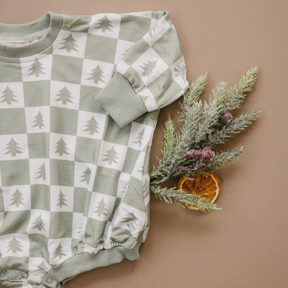 Checkered Christmas Tree Bamboo Bubble Romper