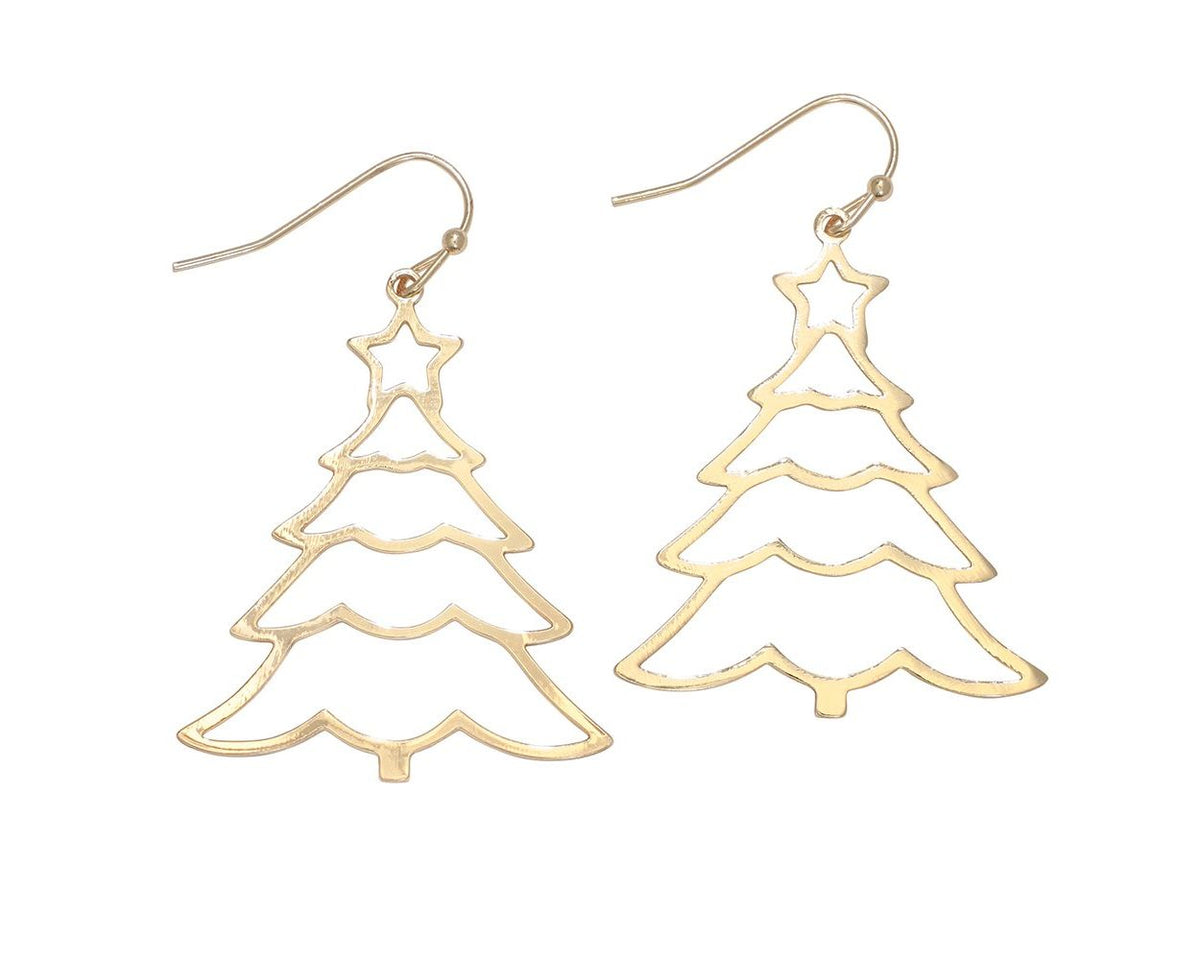 Gold Cutout Christmas Trees Earrings