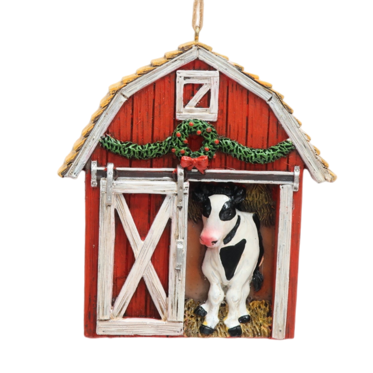 Holiday Barn with Cow Ornament