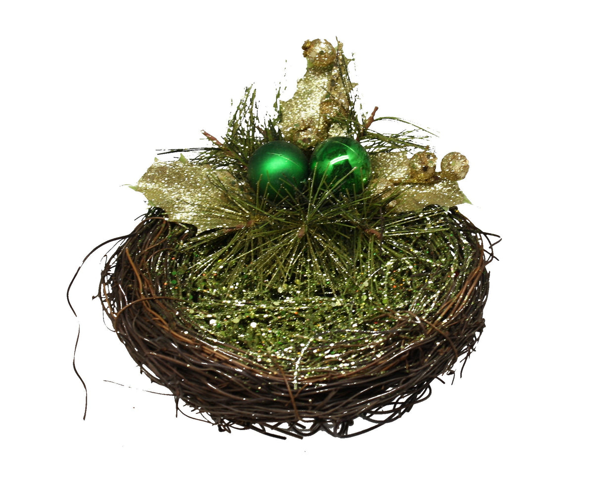 Glitter Holly Bird Nest - Green