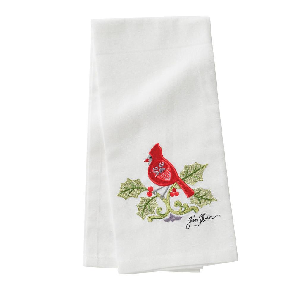 Embroidered Tea Towel - Christmas Cardinal