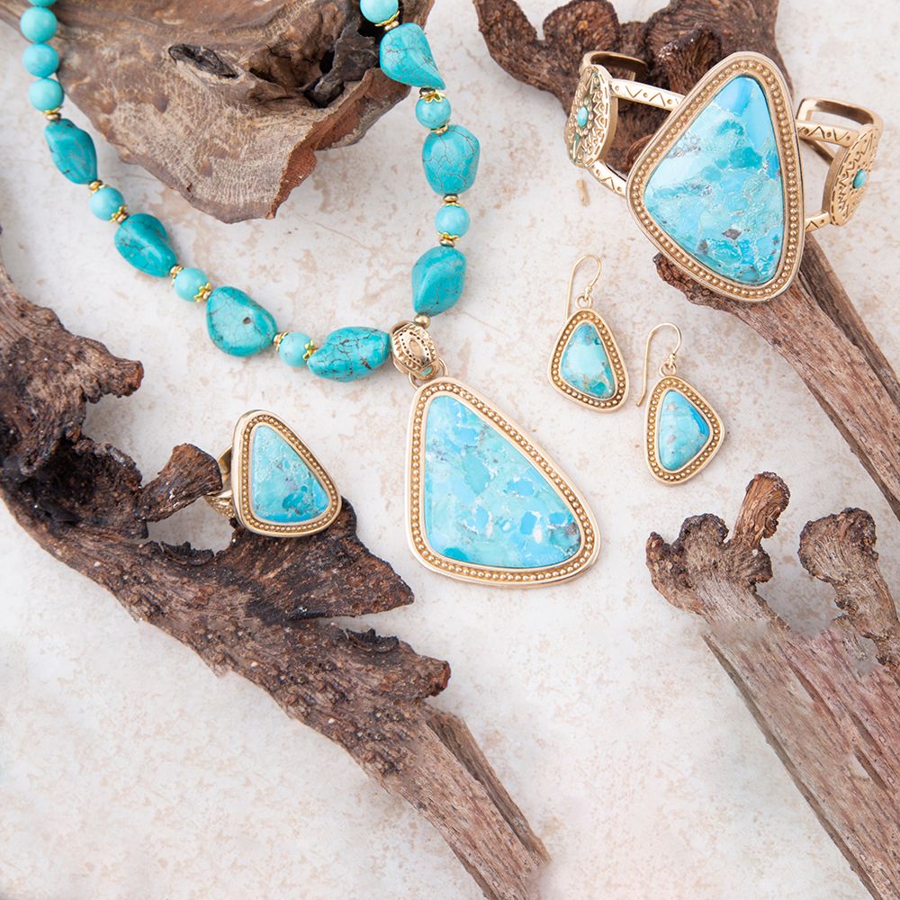 Blue Turquoise Triangle Golden Pendant Necklace