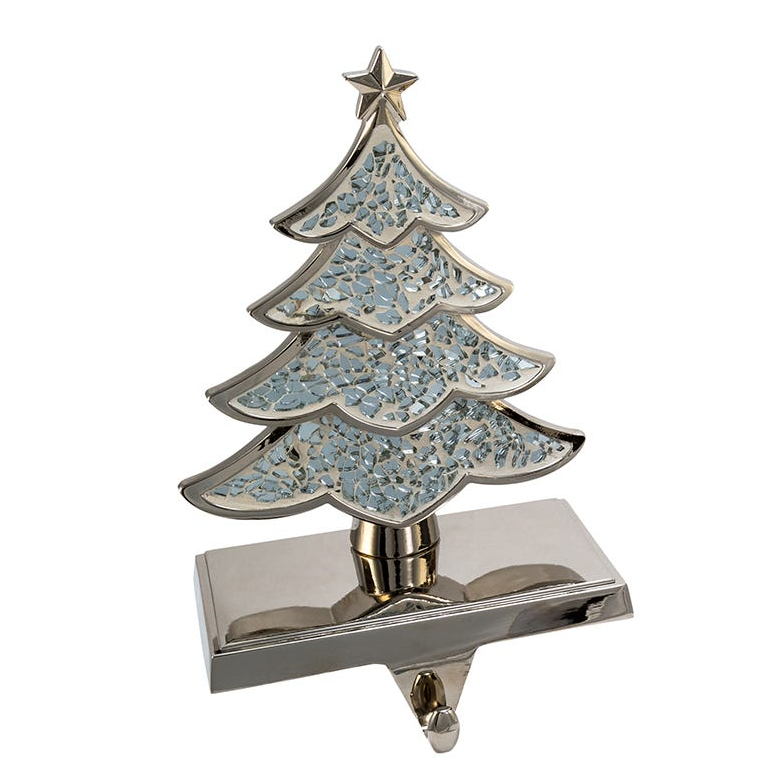 Silver Feather Mosaic Stocking Holder - Christmas tree