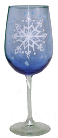 Whimsy Inspired Handpainted Stem Wine Glass (Blue Snowflake)