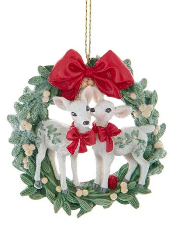 Mistletoe Wreath with Deer Couple Ornament