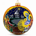 Sacred Nativity Scene on Gold Glass Ball Christmas Ornament 4 Inches