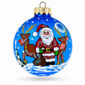 Santa and Reindeer Festive Glass Ball Christmas Ornament 3.25 Inches