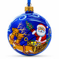 Jolly Santa Riding Sleigh with Reindeer Glass Ball Christmas Ornament 4 Inches
