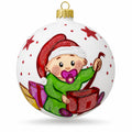 Girl Opening Gift Glass Ball Baby's First Christmas Ornament 4 Inches