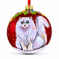 Fluffy White Persian Cat Glass Ball Christmas Ornament 3.25 Inches