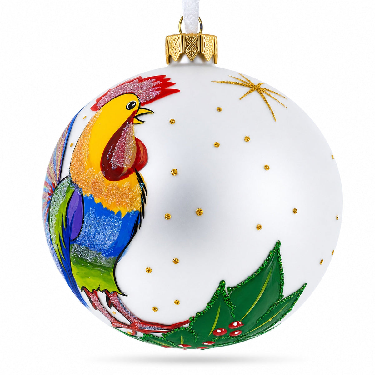 Vivid Rooster Glass Ball Christmas Ornament 3.25 Inches