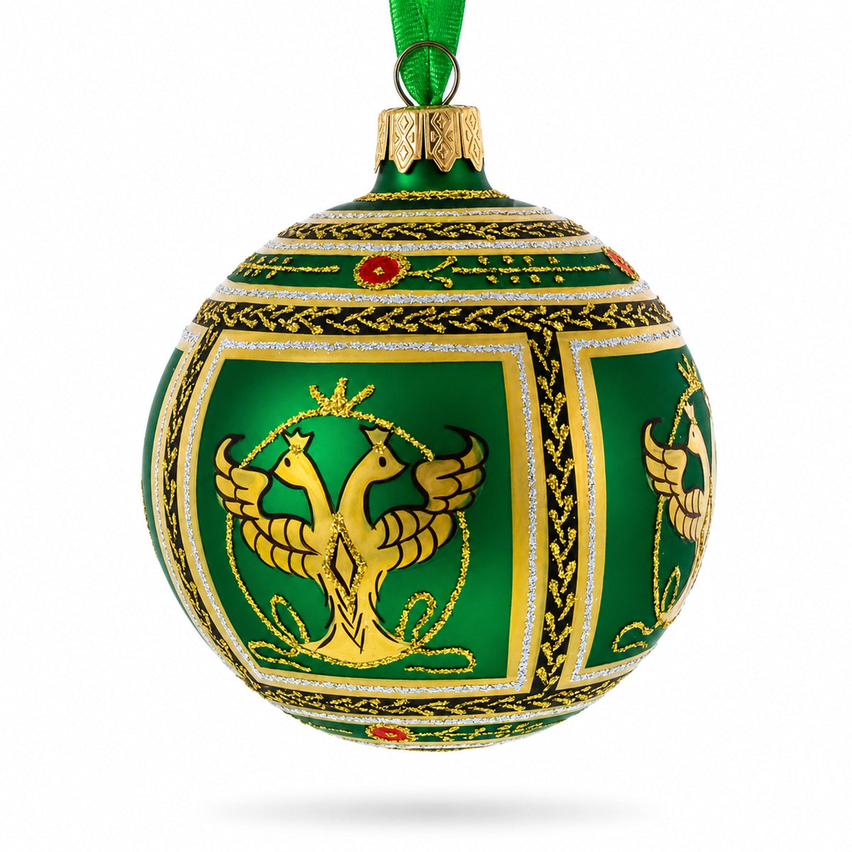 1912 Napoleonic Royal Green Glass Ball Christmas Ornament 3.25 Inches