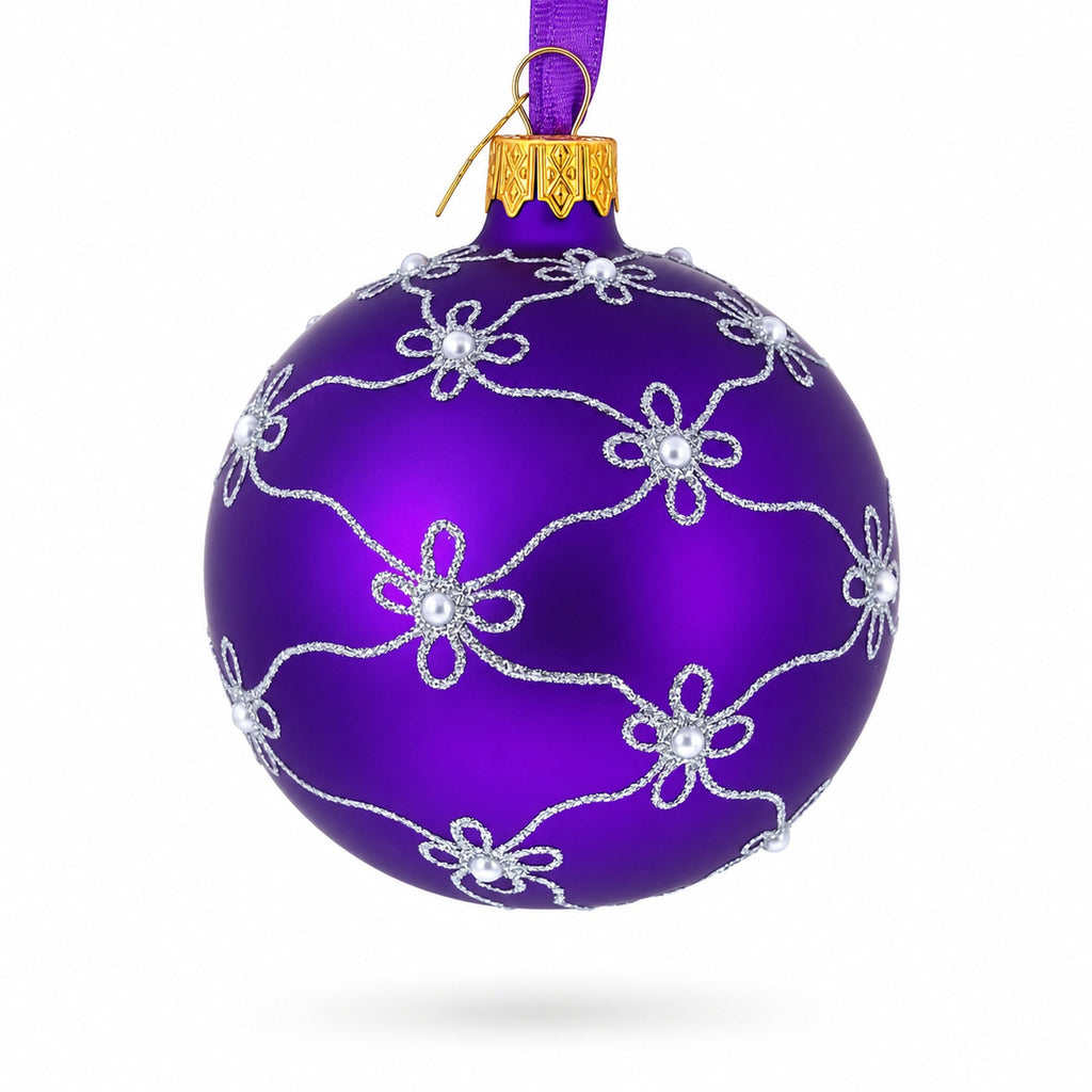 1906 Royal Swan Purple Glass Ball Christmas Ornament 3.25 Inches