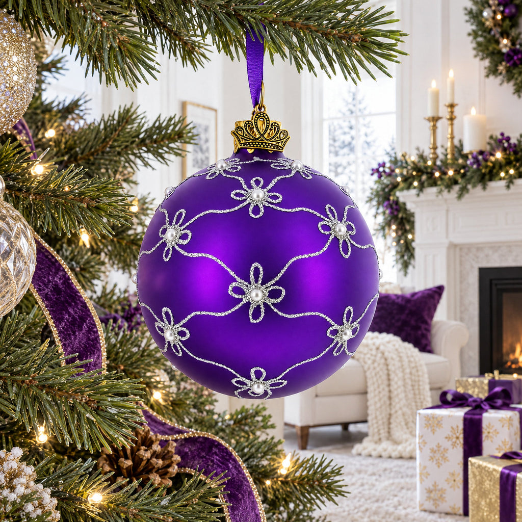 1906 Royal Swan Purple Glass Ball Christmas Ornament 3.25 Inches