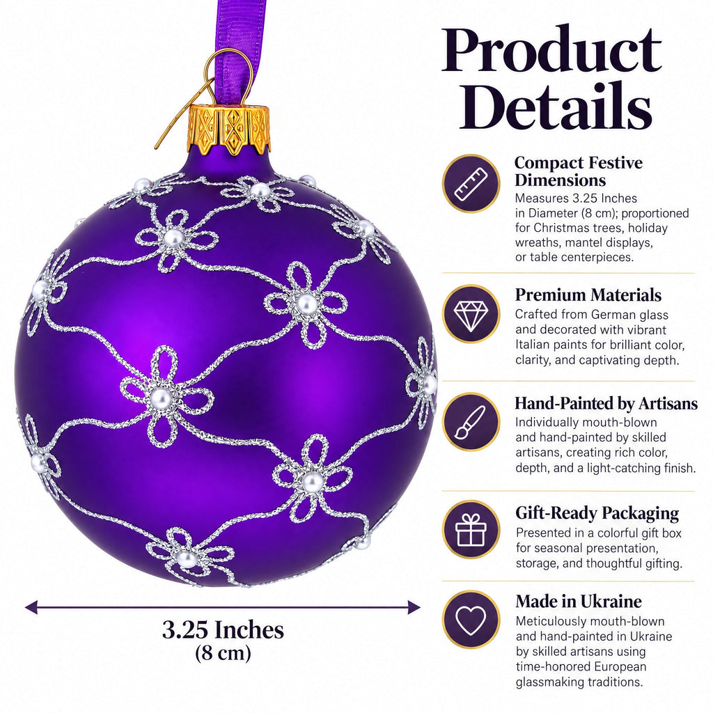 1906 Royal Swan Purple Glass Ball Christmas Ornament 3.25 Inches