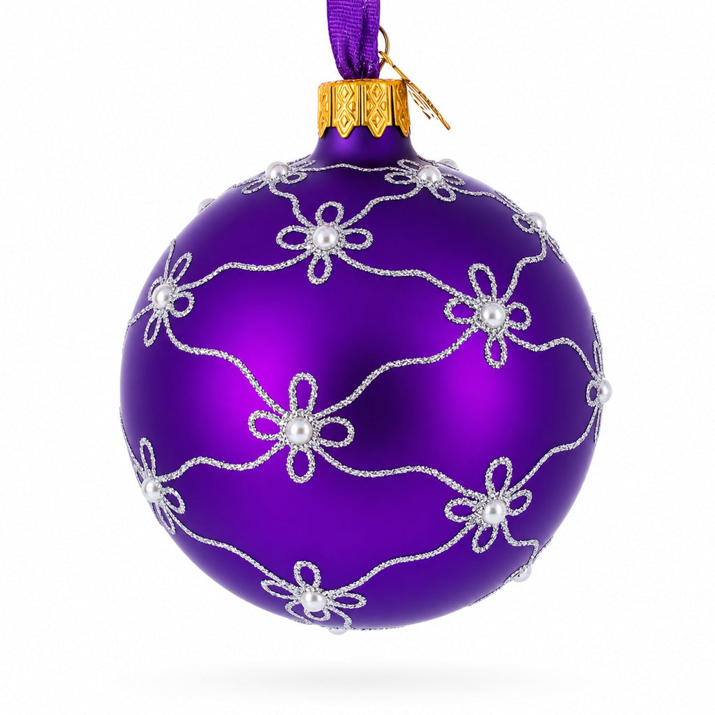 1906 Royal Swan Purple Glass Ball Christmas Ornament 3.25 Inches