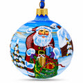 Santa with Bag of Gifts Glass Ball Christmas Ornament 3.25 Inches