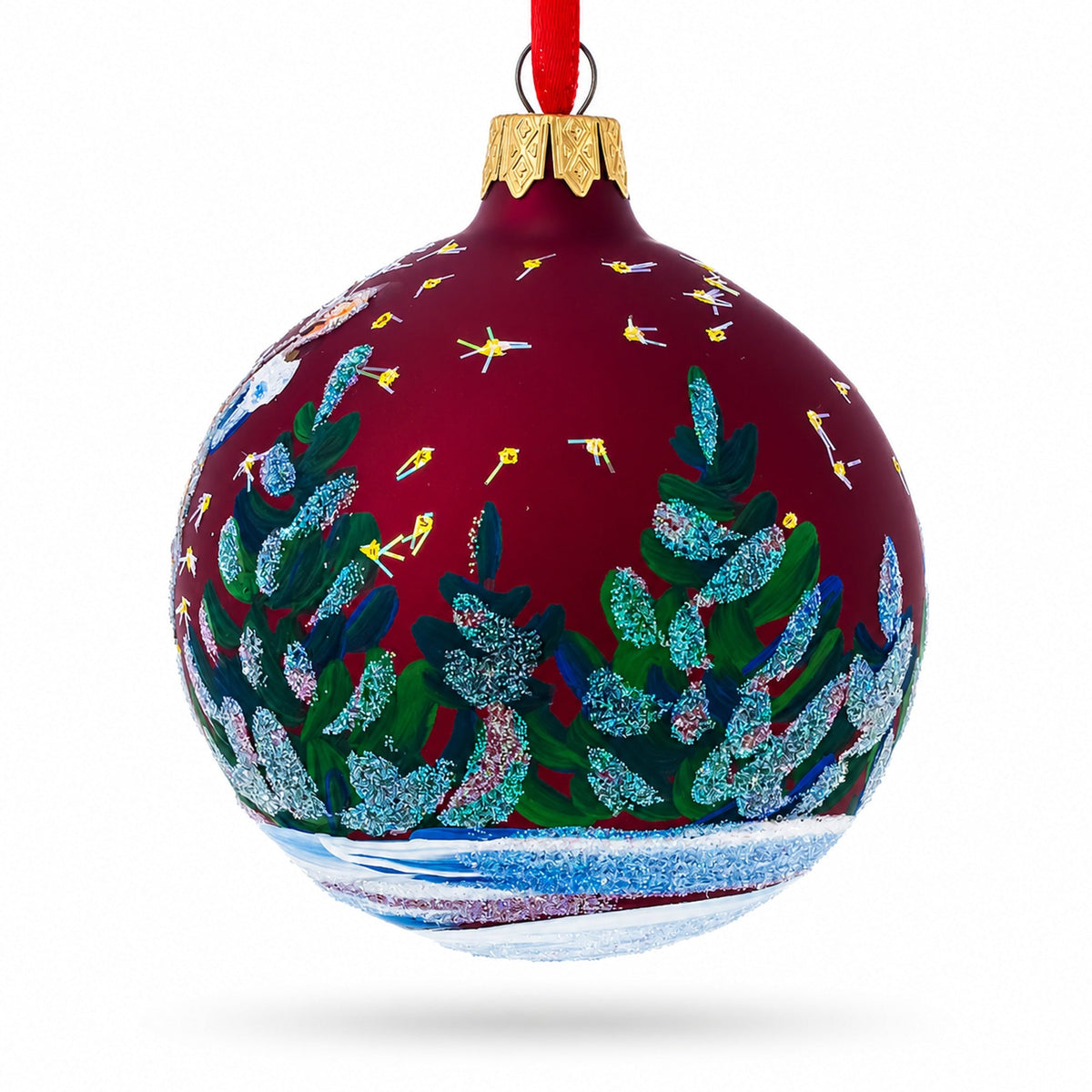 Hedgehog Serenading with Cello Glass Ball Christmas Ornament 3.25 Inches