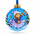 Girl with Candy and Squirrel Glass Ball Christmas Ornament 3.25 Inches