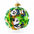 Panda Bears on Tree Branch Glass Ball Christmas Ornament 4 Inches