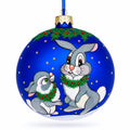 Two Bunnies Glass Ball Christmas Ornament 4 Inches