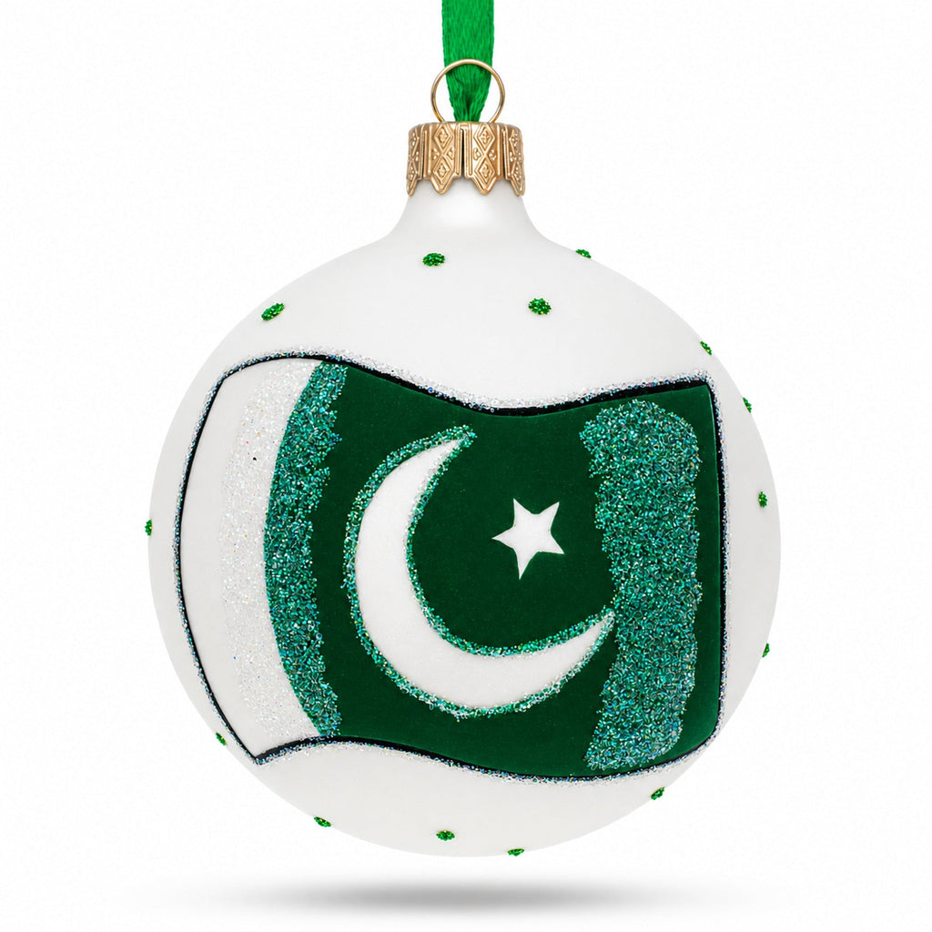 Flag of Pakistan Glass Ball Christmas Ornament 3.25 Inches
