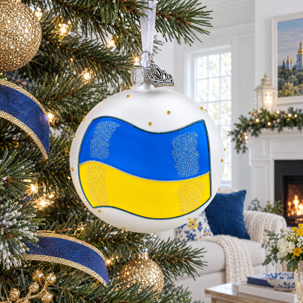 Flag of Ukraine Glass Ball Christmas Ornament 4 Inches