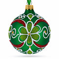 Flowers on Green Glass Ball Christmas Ornament 3.25 Inches