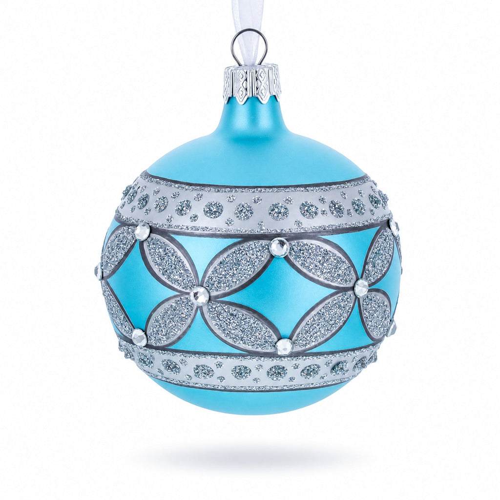 American Art Nouveau Cross with Diamonds Glass Ball Christmas Ornament 3.25 Inches
