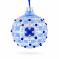 Blue Jewels and Check Pattern Necklace Design Glass Ball Christmas Ornament 3.25 Inches