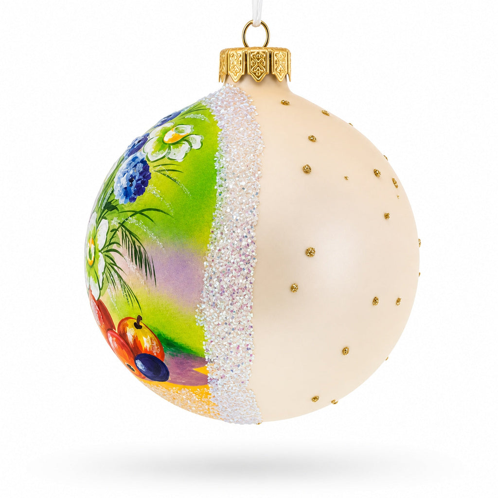Floral Vase with Apples Masterpiece Glass Ball Christmas Ornament 4 Inches