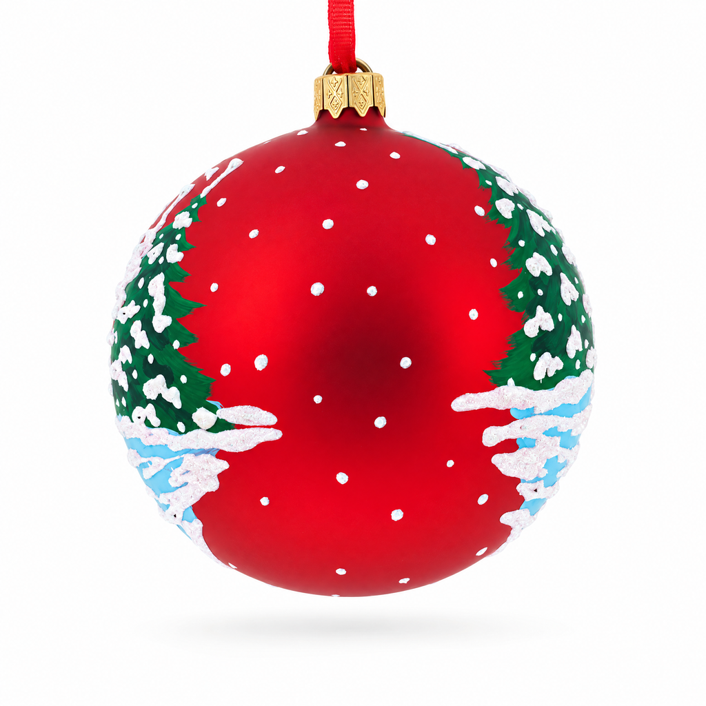 Rooster in the Winter Village Glass Ball Christmas Ornament 4 Inches