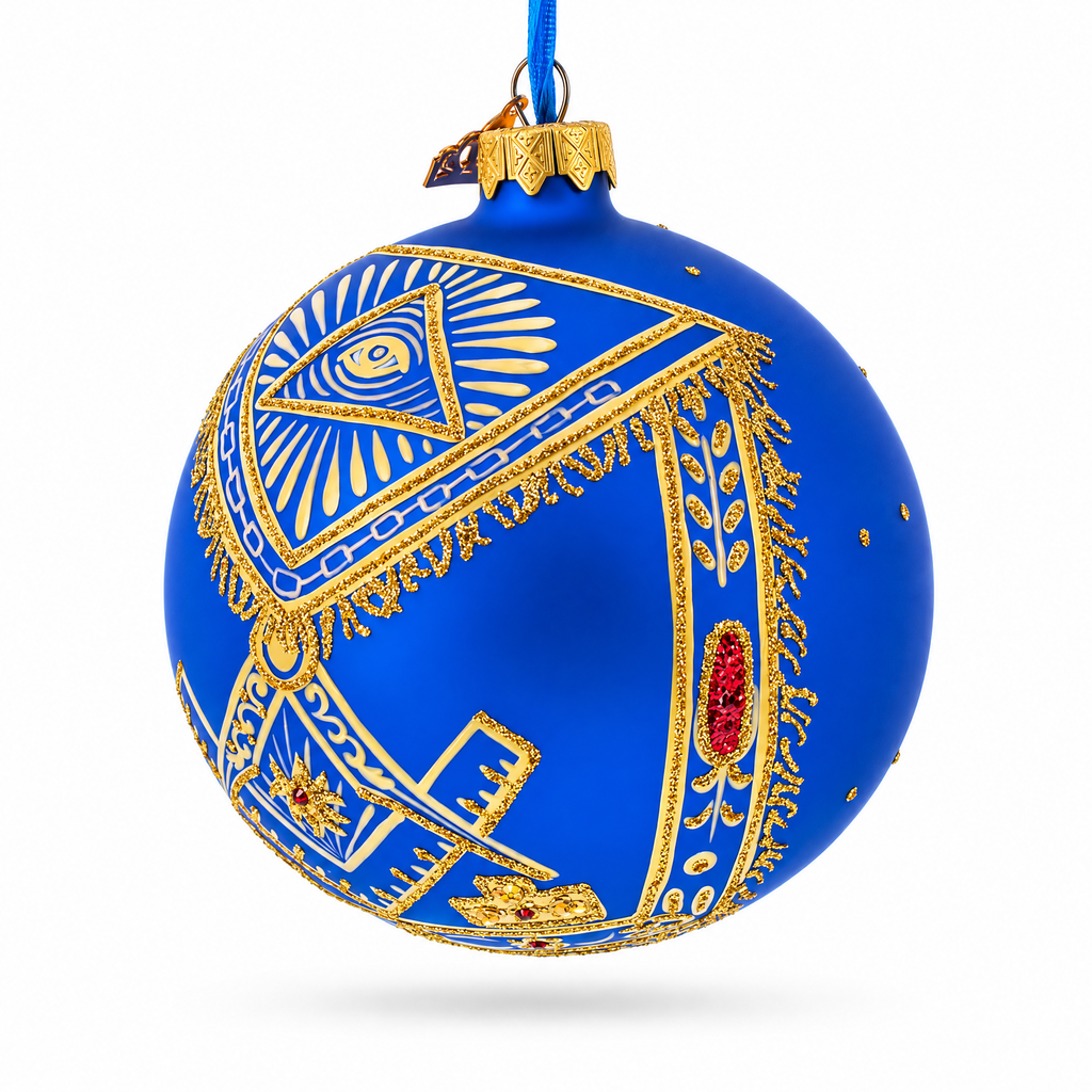 Freemasons Symbols Glass Ball Christmas Ornament 4 Inches