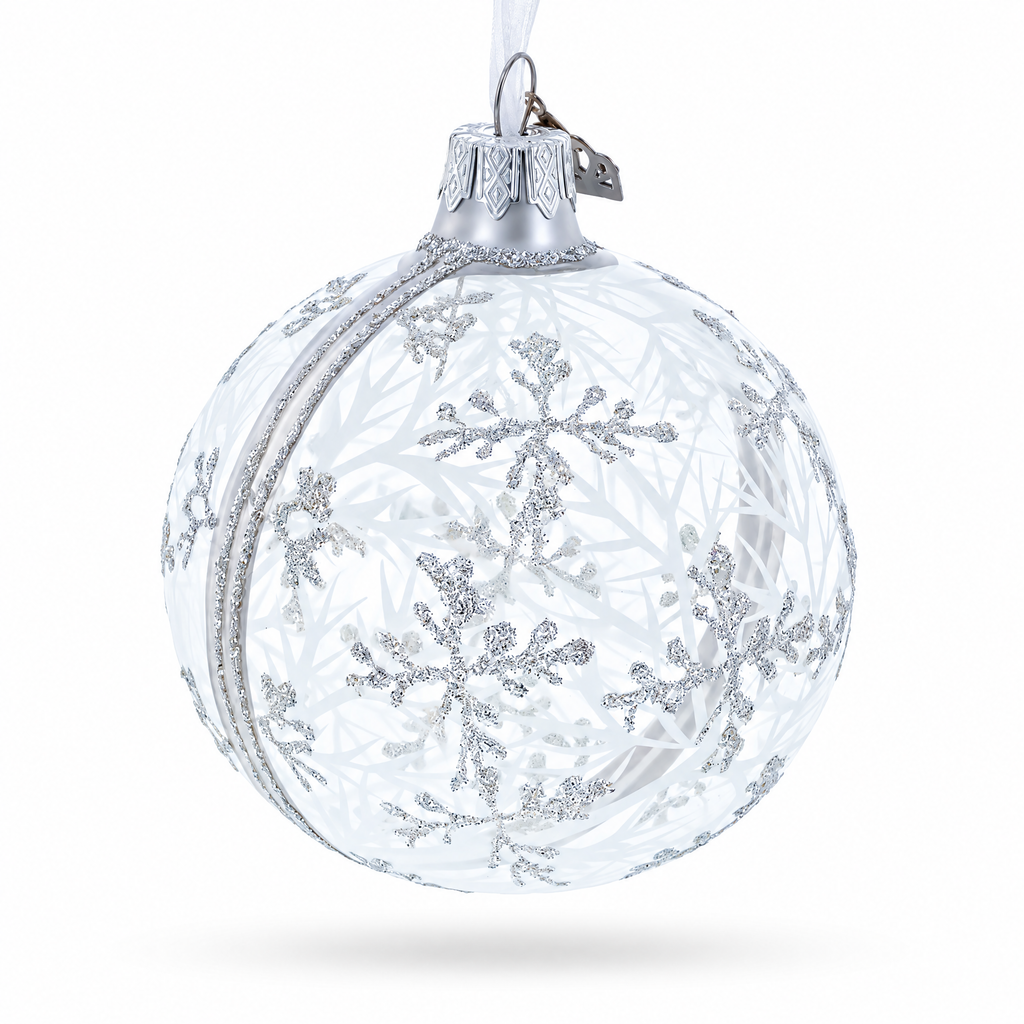 Snowflakes on Clear Glass Ball Christmas Ornament 3.25 Inches