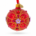Red and Gold Glitter Scrollwork & Gem Accents Glass Ball Christmas Ornament 2.4 Inches