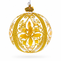 Gold Filigree Floral Design Glass Ball Christmas Ornament 3.25 Inches