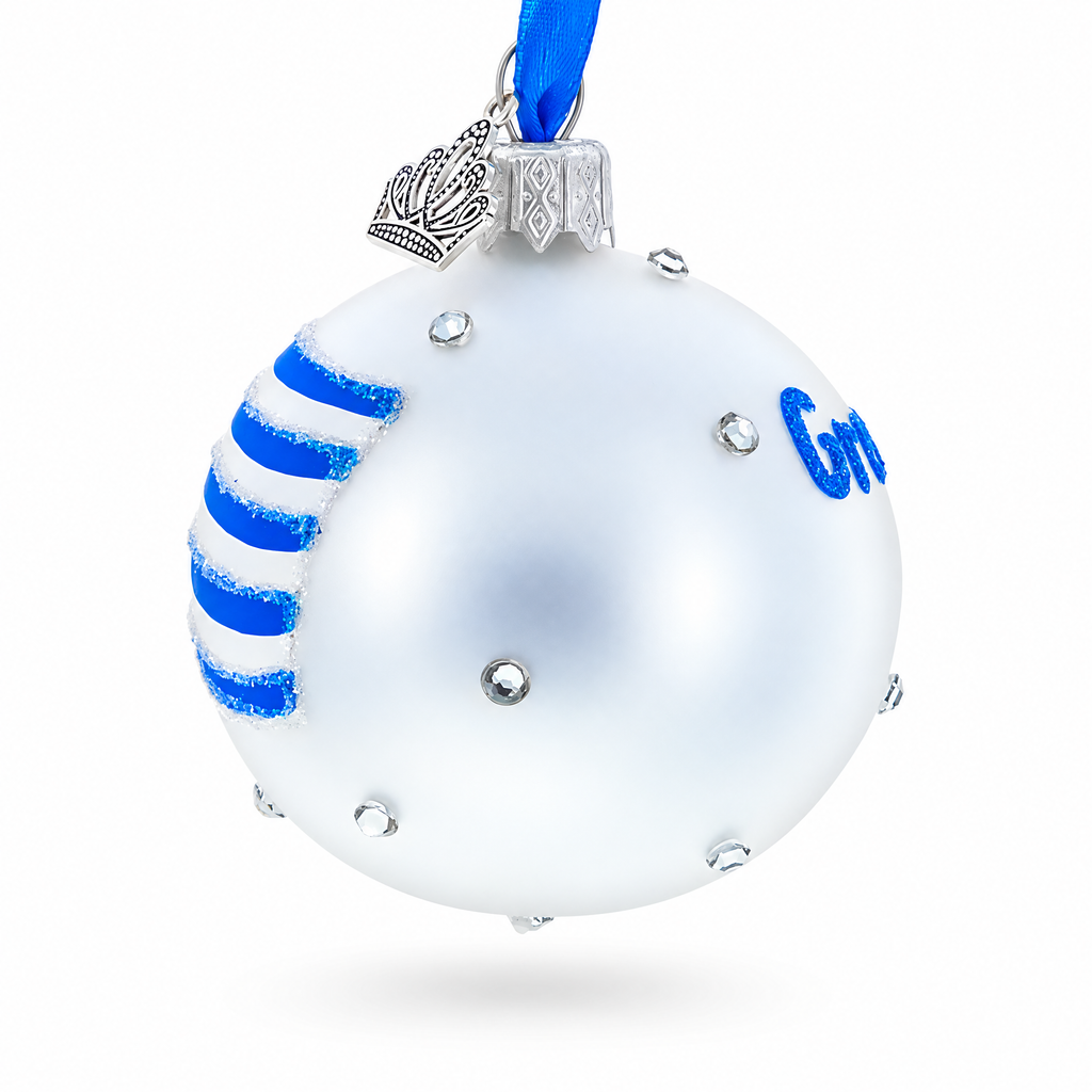 Greek Flag with Crystal Accents Glass Ball Christmas Ornament