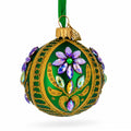 Ornate Botanical Round Rhinestone Accent Glass Ball Christmas Ornament