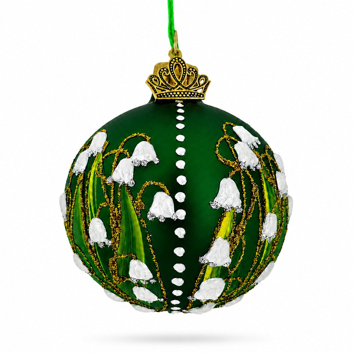 Lily of the Valley on Green Glass Ball Christmas Ornament