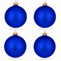 Set Of 4 Matte Blue Glass Ball Christmas Ornaments 4 Inches (002)