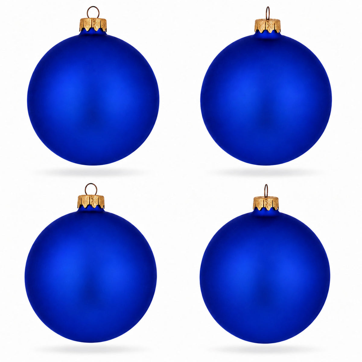 Set Of 4 Matte Blue Glass Ball Christmas Ornaments 4 Inches (002)