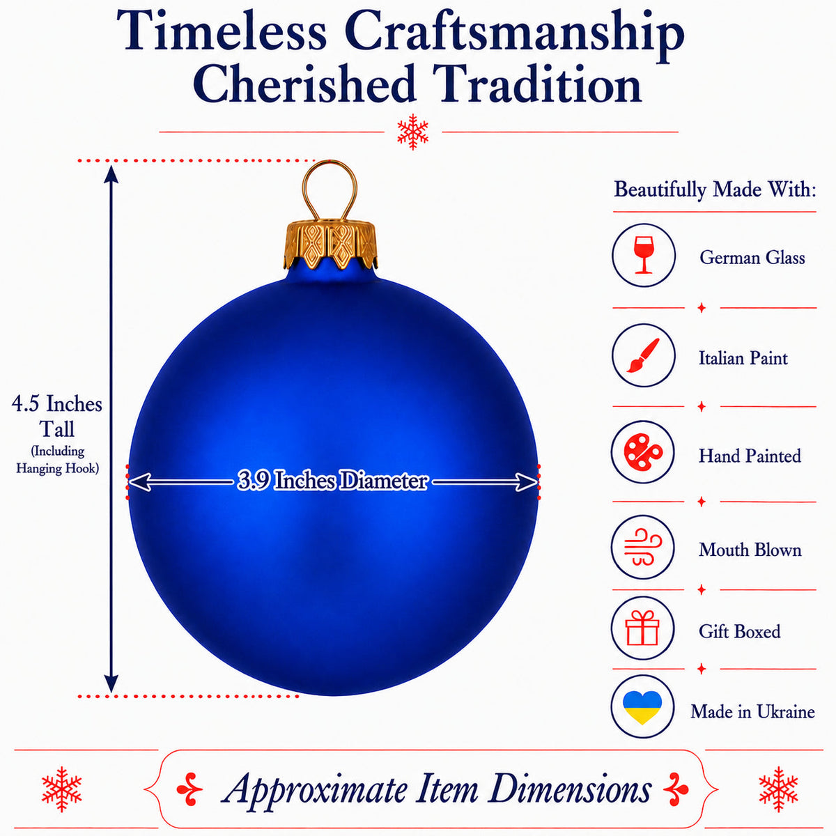 Set Of 4 Matte Blue Glass Ball Christmas Ornaments 4 Inches (002)