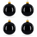 Set of 4 Glossy Black Glass Ball Christmas Ornaments 4 Inches (003)