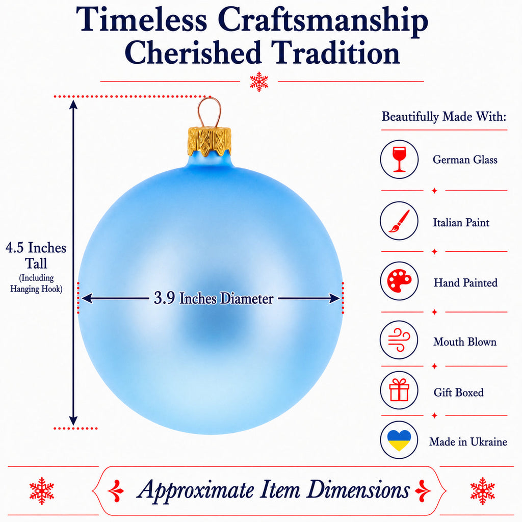Set Of 4 Light Matte Blue Glass Ball Christmas Ornaments 4 Inches (010)