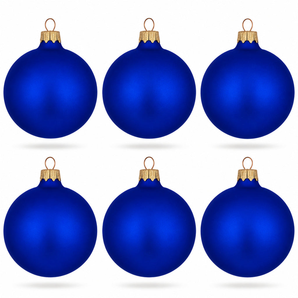 Set of 6 Blue Matte Glass Ball Christmas Ornaments 3.25 Inches (035)