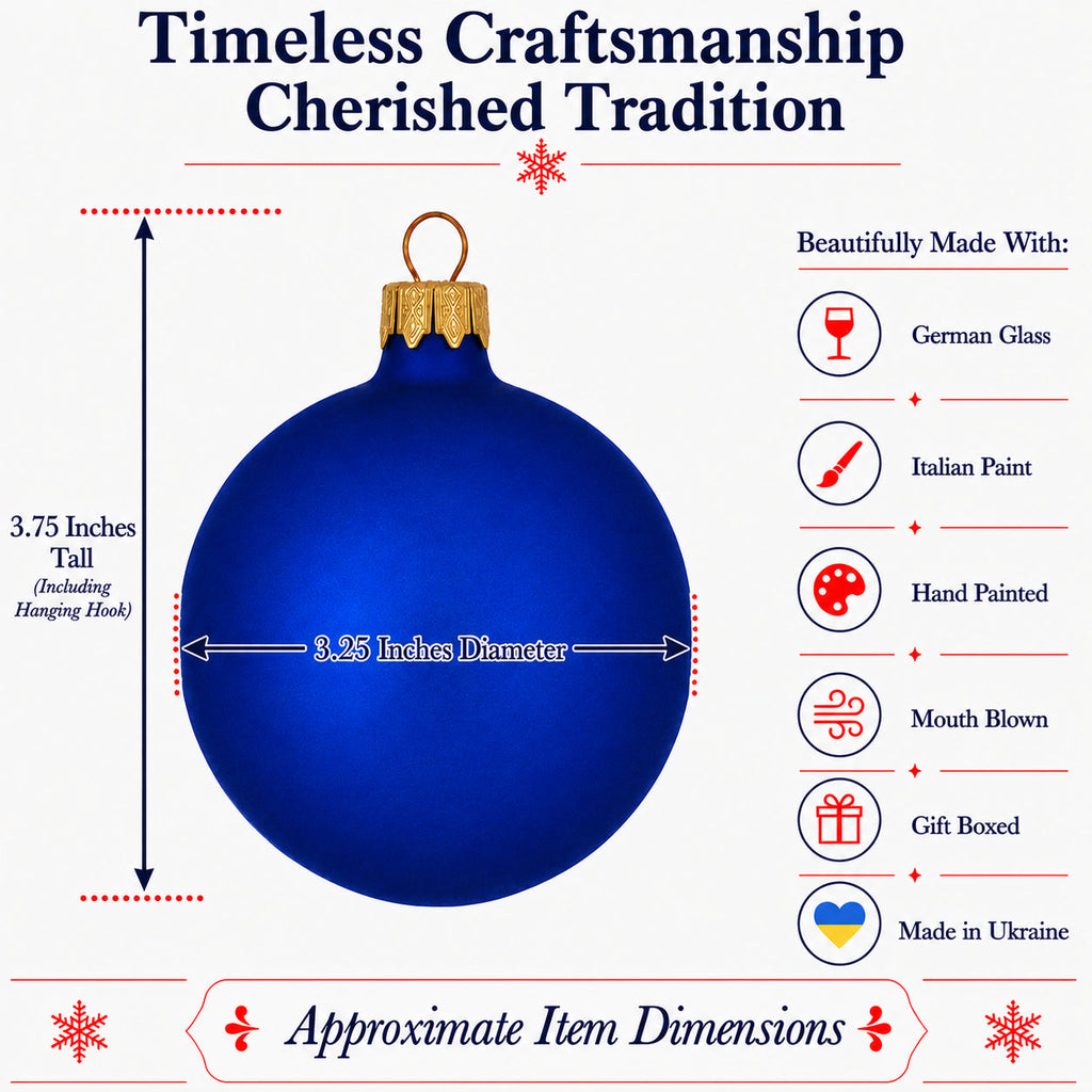 Set of 6 Blue Matte Glass Ball Christmas Ornaments 3.25 Inches (035)